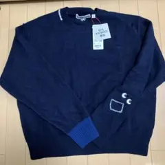 新品　値札付　ユニクロ　アニヤハインドマーチ　　ラム　セーター　紺色　L