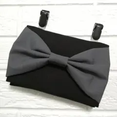 グレー大きなリボン ☆ クリップ付 ☆ 移動ポケット ☆ ハンドメイド