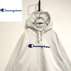 超人気❗️チャンピオン　ビッグロゴパーカー　L 90s刺繍ロゴ古着希少レア長袖プル