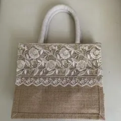 インド刺繍リボン　ジュートバッグ　A6両面アレンジ