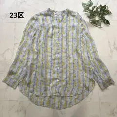 23区　バンドカラーとろみシャツ　マルチカラー　総柄　サイズ38 透け感　洗えるのサムネイル