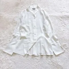 ナチュラルビューティー スタンドカラー シアーシャツ ブラウス 上品 オフィスのサムネイル
