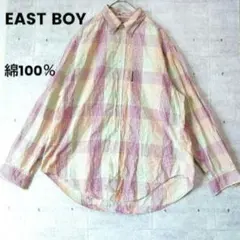 EAST BOY チェック柄　長袖シャツ　ロゴありマルチカラー