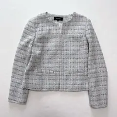 アンタイトル リボンツイードノーカラージャケット サイズ2ブルー系