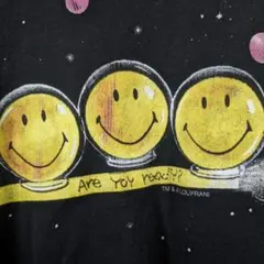 90s　ブチ抜きスマイル　シングルステッチ　ツラ抜群　アートTシャツ　プリント