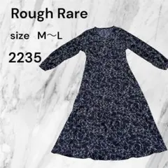 Rough Rare ロングワンピース M〜L ブラック 総柄　モノクロ　長袖