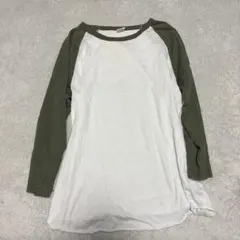 ホワイト/オリーブ ラグランスリーブカットソー