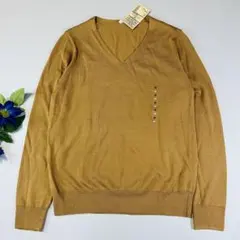 新品タグ付無印良品 ウールシルク キャメルVネック 長袖ニットセーター 訳あり
