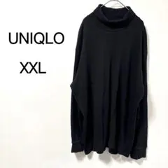 【ユニクロ】ソフトタッチタートルネックT 長袖 メンズ ブラック XXL