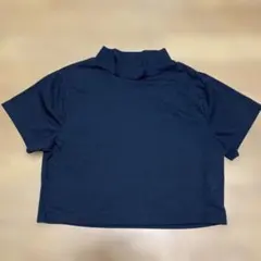 ハイネック 半袖 クロップド丈 Tシャツ ブラック