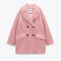 新品 ZARA ザラ ピンク オーバーサイズ ダブルブレストコート M