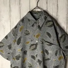 半袖 ポリシャツ 総柄 幾何学模様 ストライプ ブラック ゆるダボ L-XL 