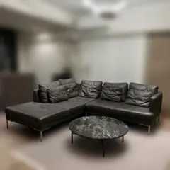 boconcept ダークグレー レザー L字型ソファ