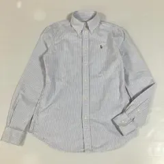 Ralph Lauren 水色ストライプ　長袖　オックスフォードシャツ XS