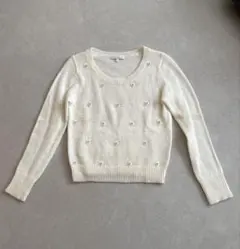 プロポーションボディドレッシング アイボリー ビジュー ニットセーター 長袖