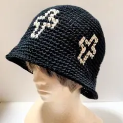 クラッシャーハット バケットハット帽子 グランジ 古着 クロシェハット クロス