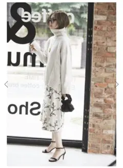 セブンテン by miho kawahito ツイード刺繍スカート ベージュ S