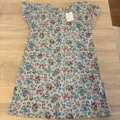 130 綿100 花柄フリル袖ワンピース　リバティ風