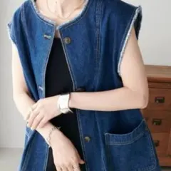 DISCOAT フリンジデニムベスト Fサイズ