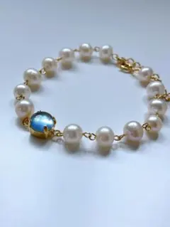 アクアマリン・淡水パール　ブレスレット　ハンドメイド