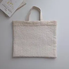 軽量 ヌビ レッスンバッグ 入園入学 アイボリー A4対応 インド刺繍