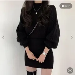 Beidelli(ベイデリ)ハイネックニットミニワンピース　黒