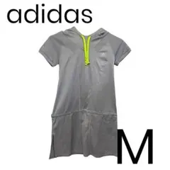 adidas フード付きミニワンピース グレー M スポーツウェア 半袖