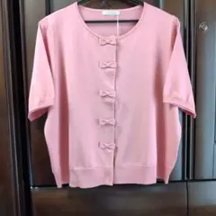 RoseTiara46 新品未使用 リボンボタン付きピンクカーディガン 半袖