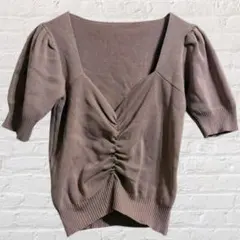 グレイル 半袖 フロントギャザー ニット パフスリーブ Vネック セーター