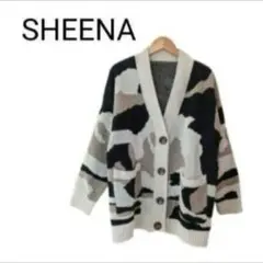 【美品】SHEENA カモフラ柄 ニットカーディガン Vネック ゆったり Fのサムネイル