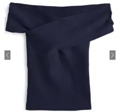 新品☆クロスオフショルダーリブニットトップス[dr773]ネイビー