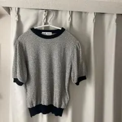 TINA:JOJUN 半袖ニット M ホワイト・ネイビー