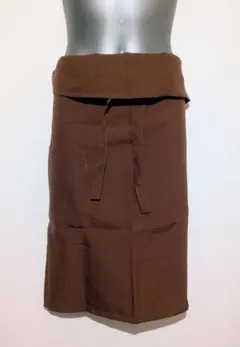 未使用/腰巻きエプロン 膝丈 ブラウン カフェエプロン ポケット付き ツイル無地