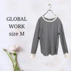 グローバルワーク【M】ラウンドネックボーダーロングTシャツ メンズロンT