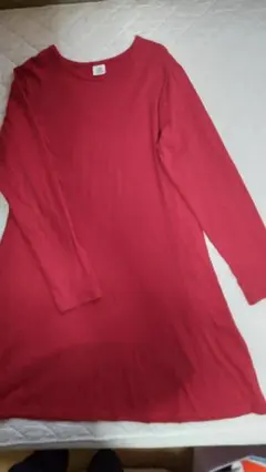 女の子キッズ150cmAラインレッドコットン長袖ワンピース