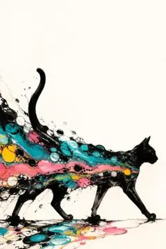 【No.232】黒猫と虹色の軌跡 フルイドアート