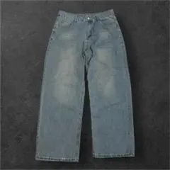 グレー ワイドレッグ デニムパンツ バギーパンツ