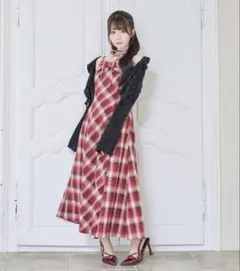 リリーブラウン ラッフルフリルティアードシャツワンピ―ス チェック