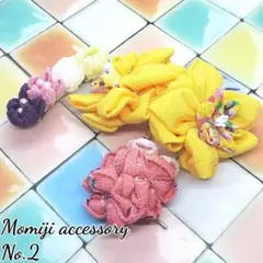 No.2 ハンドメイド アクセサリー ポニーフック バレッタ つまみ細工 3個