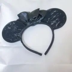 ミニー ディズニー レース カチューシャ 黒 ブラック