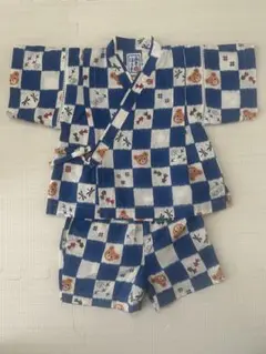 ミキハウス　青と白のチェック柄 甚平 80cm