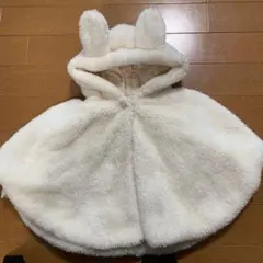 うさぎ耳 ふわふわポンチョ 50〜70cm　白　ベビーポンチョ
