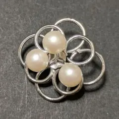花形シルバーブローチ パール付き