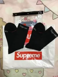 1足　Supreme ブラック クルーソックス 6-12