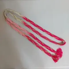 帯締め 正絹と金属糸 白とピンク系のグラデーションと金色 日本舞踊 訪問着 K