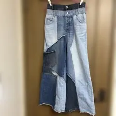 レディース パッチワーク デニム ワイドパンツのサムネイル