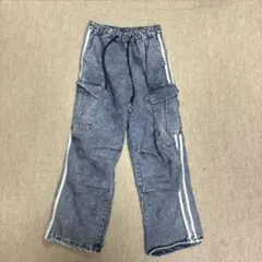 ダークブルー カーゴパンツ サイドストライプ