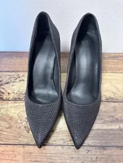 黒 スパンコール付き ポインテッドトゥ ハイヒール　結婚式　パーティー　二次会