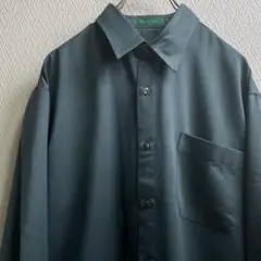 レトロ 古着 シャツ 無地 デザインシャツ 光沢 グリーン 緑 長袖