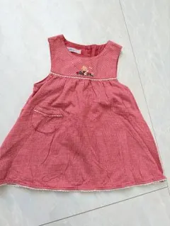 ファミリア　赤 ギンガムチェック ワンピース　80